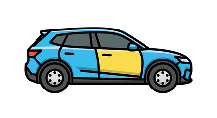 Naklejka premium Blue SUV with yellow door panel.
