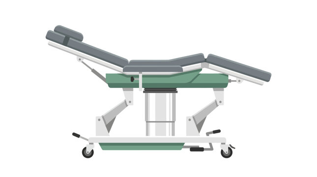 Medical staff operate on patient using adjustable green hospital bed equipment