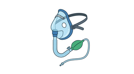 Obraz premium A person uses an oxygen mask and green bag in a medical setting.