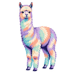 Fototapeta premium Vibrant Colorful Full Body Alpaca Illustration for Farm Wildlife and Cute Animal Design