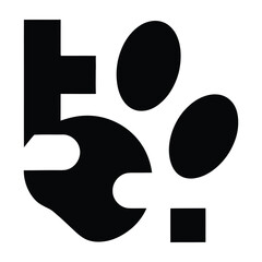 Black stylized exclamation mark with lowercase letter b and paw print design elements on white background © NK Arts