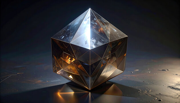 Elegant Glass Geometric Cube with Reflective Surfaces and Lighting