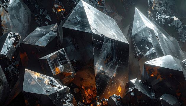 Futuristic Metallic Crystals with Reflective Surfaces and Glowing Highlights