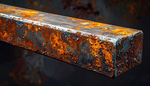 Closeup of Rusted Metal Beam with Corrosion and Texture