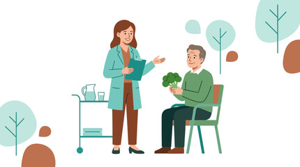 Fototapeta premium Dietitian Consulting with Patient About Healthy Eating and Nutrition, Holding Broccoli