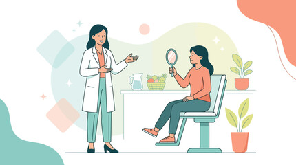 Obraz premium Dietitian Consults Patient, Discussing Health and Nutrition in a Modern Clinic Setting