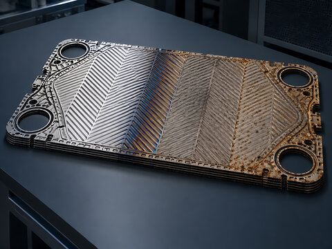 Industrial heat exchanger plate metallic component for predictive maintenance analysis with heatexchanger industrial component maintenance engineering prediction manufacturing