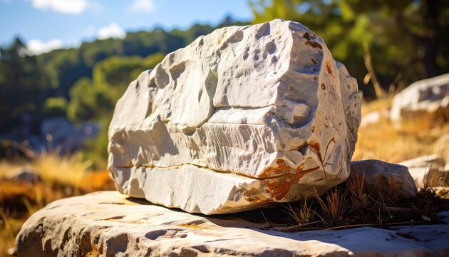 Large White Rock Boulder in Natural Outdoor Landscape