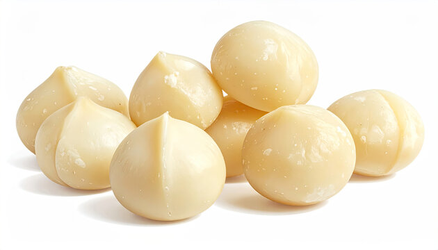 White chocolate balls arranged on a white background
