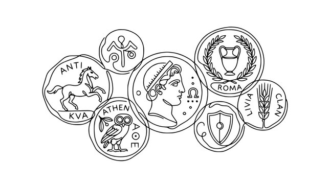 Ancient Coins Collection: Greek, Roman, and Byzantine Artifacts with Symbols