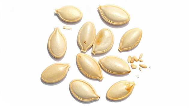 Closeup of Pumpkin Seeds on White Background for Cooking and Nutrition