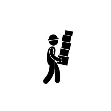 Hombre cargando cajas apiladas de perfil estilo pictograma