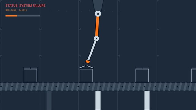Robotic Arm System Failure Animation: Industrial Automation Malfunction and Error Display