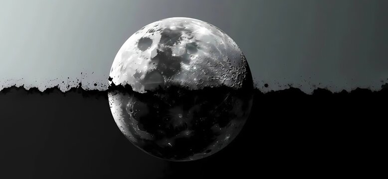 Surreal Half Moon Black White Water Splash Effect Dark Gradient Abstract Background 4K