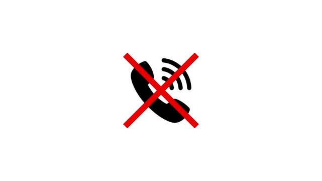 No call icon animation. No call allowed motion graphics. Banned icon, forbidden, prohibited 4k video footage.