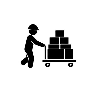 Persona transportando cajas con transpaleta manual