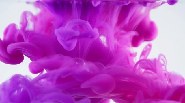 Vibrant purple ink swirling and blooming in clear water