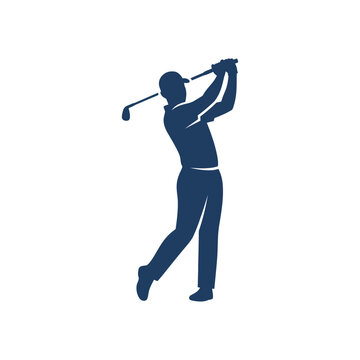 Male golfer silhouette in a classic follow-through swing position.