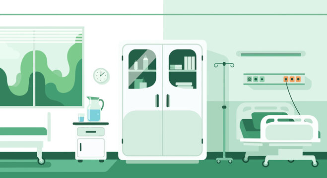 Hospital Room Interior Illustration With Medical Furniture and Equipment Elements