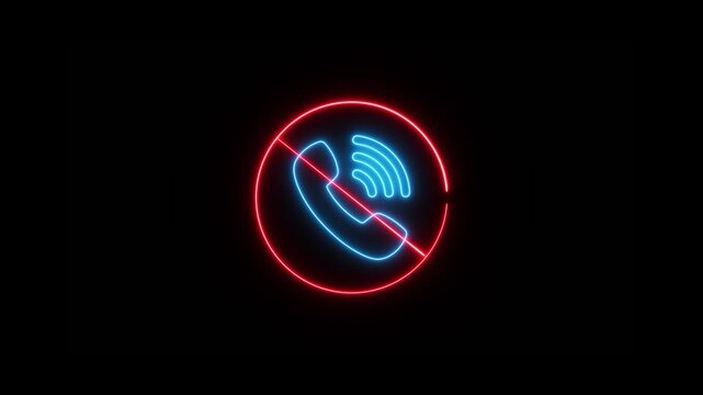 Neon No call icon animation. No call allowed motion graphics. Banned icon, forbidden, prohibited 4k video footage.