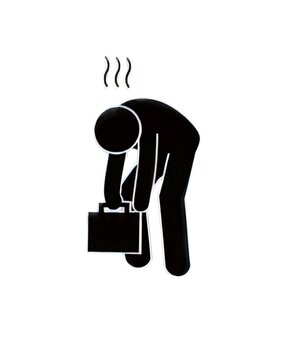 Hombre llegando cansado del trabajo con malet&iacute;n estilo pictograma