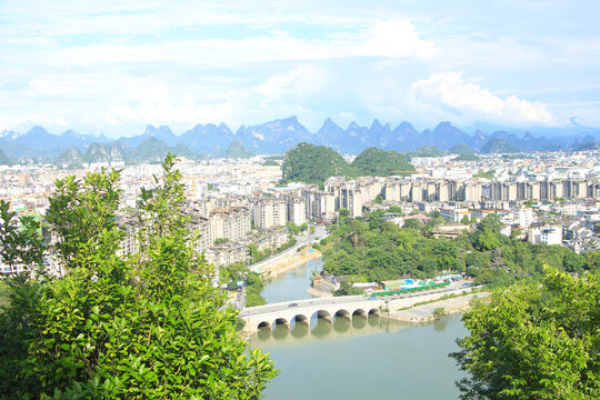 Bird&rsquo;s Eye View of Guilin from Diecai Hill, China