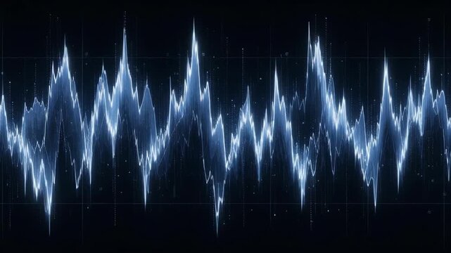 Abstract glowing waveform with peaks and valleys on a dark background