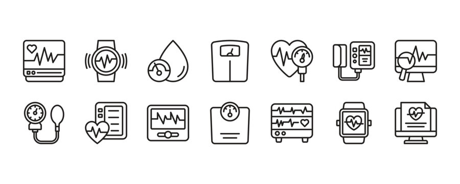 Health Monitoring Icon Set. Vector Graphic Illustration.