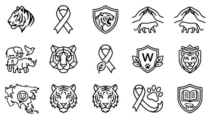 Tiger Conservation Icons: Wildlife Protection, Animal Rescue, Endangered Species Symbols © Teh