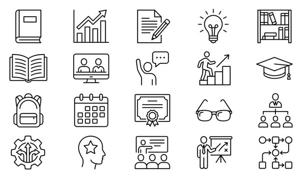 Education and learning icons set line art vector illustration