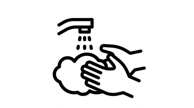 Washing Hands Line Icon Animation for Hygiene Compliance and Healthcare Prevention
