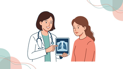 Obraz premium Doctor Explaining Lung X-ray Results to Patient with Positive and Negative Shapes
