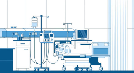 Fototapeta premium Hospital Room Interior Illustration With Medical Equipment For Healthcare Professionals