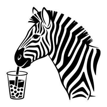 Zebra Drinking Boba Tea