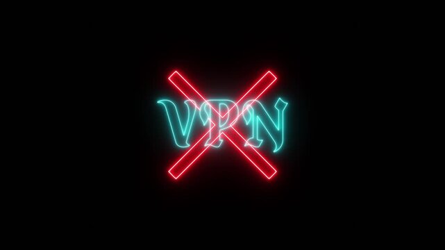 Neon No vpn icon animation. No VPN allowed motion graphics. Banned icon, forbidden, prohibited 4k video footage.