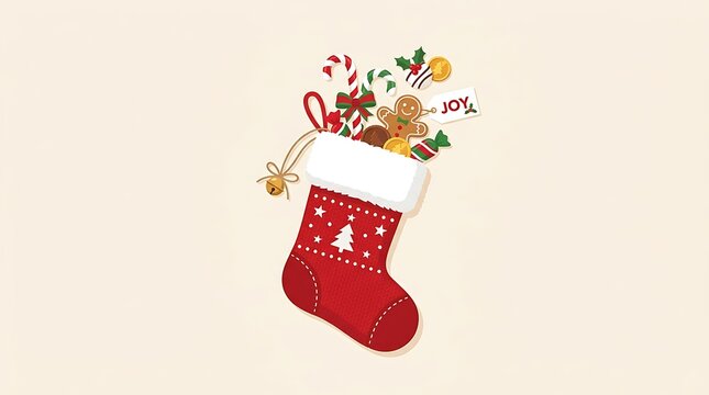 Red Knitted Christmas Stocking Filled with Holiday Sweets