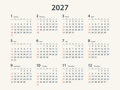 Simple and stylish 2027 yearly calendar