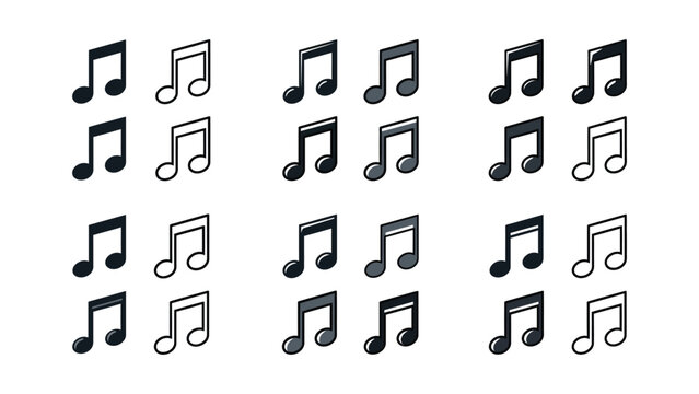 Musical Notes Set: Eighth Note & Sixteenth Note Icons, Black, White, Gray, Vector