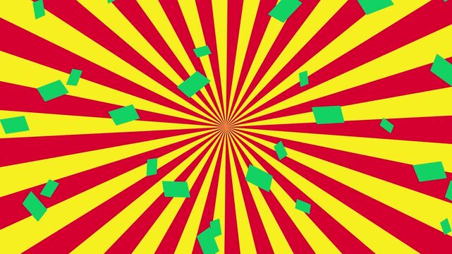 Flying Green Confetti on Starburst Pattern 4K
