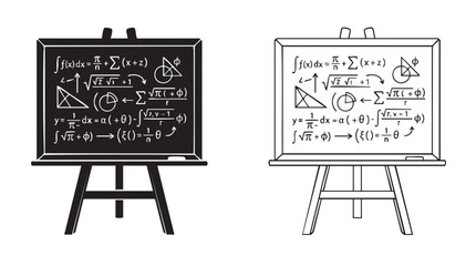 blackboard with chalk equations in black silhouette with line art vector © Shamsul