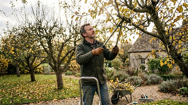 the gardener prunes the trees