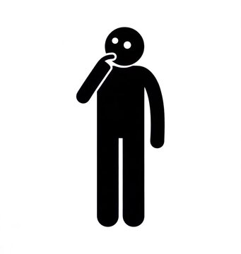 Hombre pensativo con la mano en la barbilla estilo pictograma
