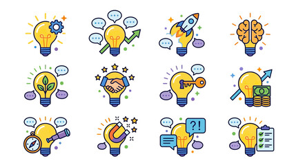 Creative Ideas and Innovation Icons: Lightbulb Concepts, Business, Growth, Solutions © jambu