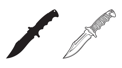combat knife black silhouette with line art vector illustration © Shamsul