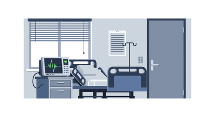 Fototapeta premium Hospital Room Interior Illustration With Medical Equipment And Modern Design Elements