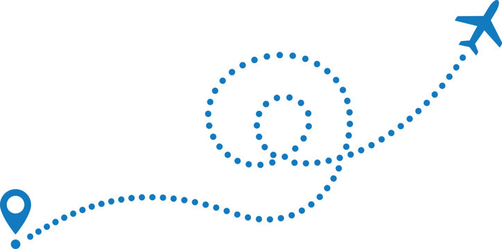 Airplane Flight Route with Dotted Travel Path Location Pin Aviation Journey and Navigation Vector Illustration