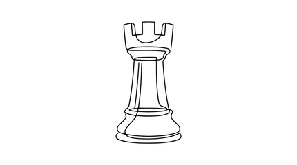 Single Line Drawing of a Chess Rook Piece on White Background © Lancar