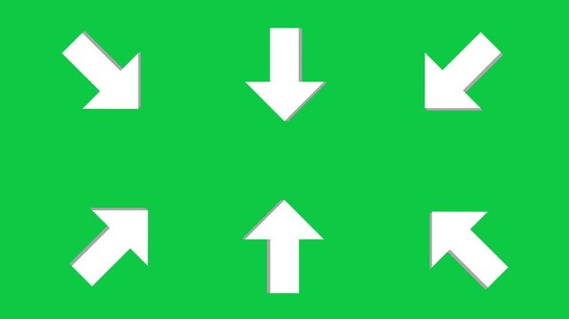 3D White Arrows Pointing to the Center on Green Screen Background Chroma Key
