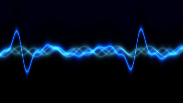 Abstract Blue Energy Waves Pulsating and Flowing on Black Background