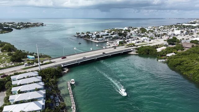 Aerial view of fishing boats in the Vaca Cut channel at Marathon in Florida Keys